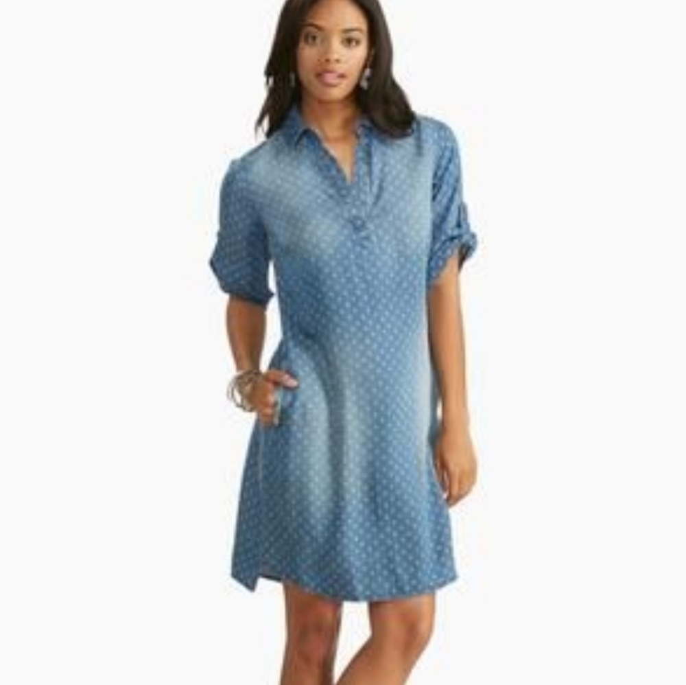 CATO Dot Cluster Chambray Shirt Dress Sz S